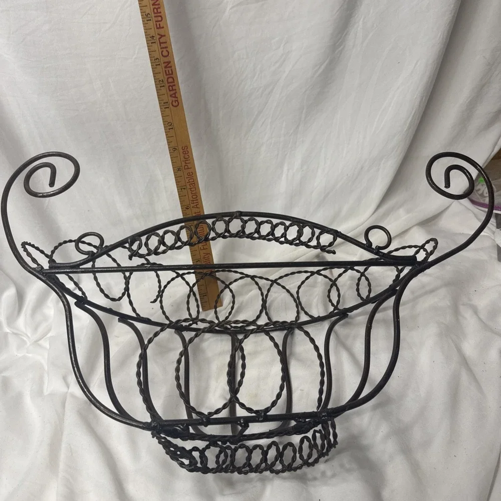 Vintage Victorian Wrought Iron Basket Wall Hang Decorative Storage Planter Wire
